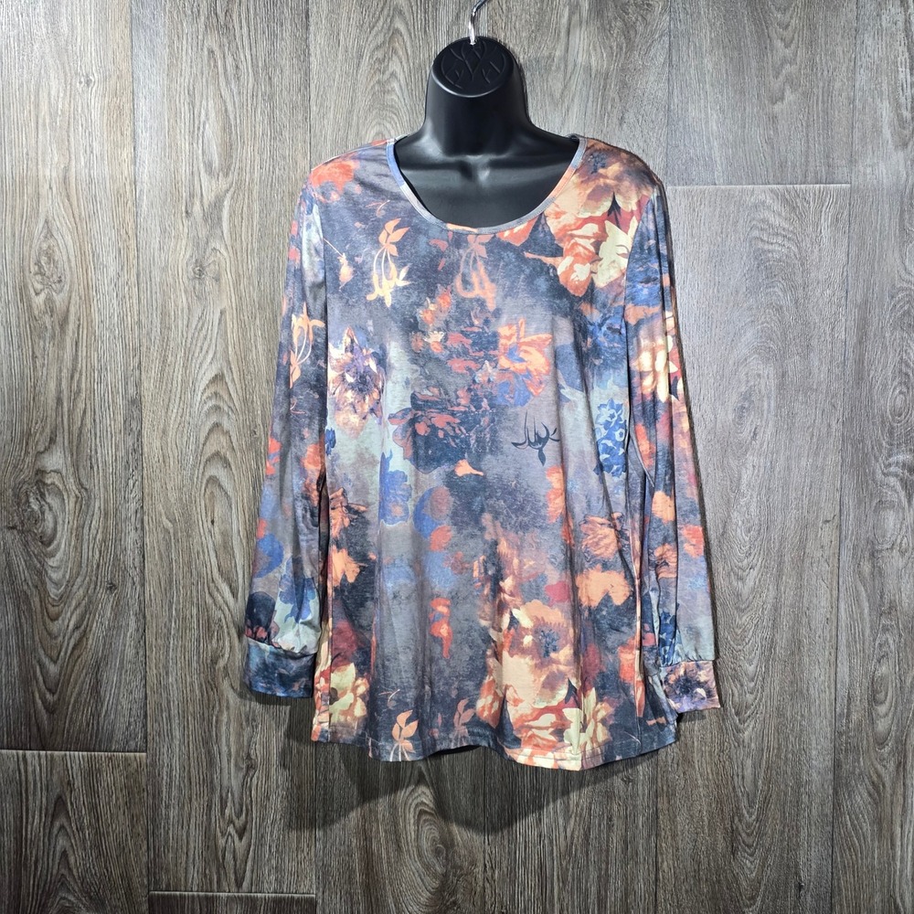 MISSLOOK Fall Floral Print‎ Long Sleeve Top Womens Multicolor Casual Blouse Sz M